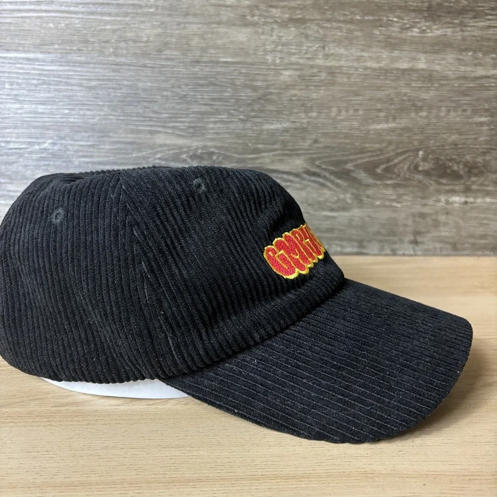 GMPURE Hat Cap Strap Back Black Corduroy Embroidered Logo Retro Style Mens